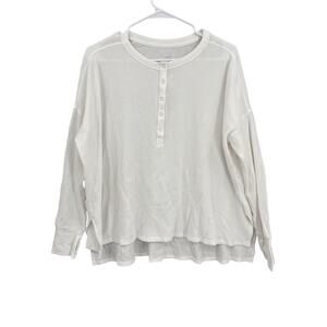 Aerie White Cropped Thermal Button Long Sleeve Women's Medium